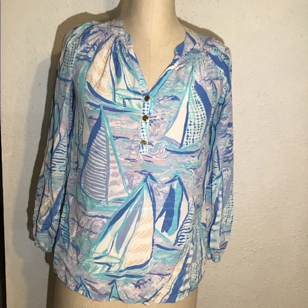 Lilly Pulitzer blue silk blouse size XXS